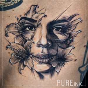 portait floral custom tattoo