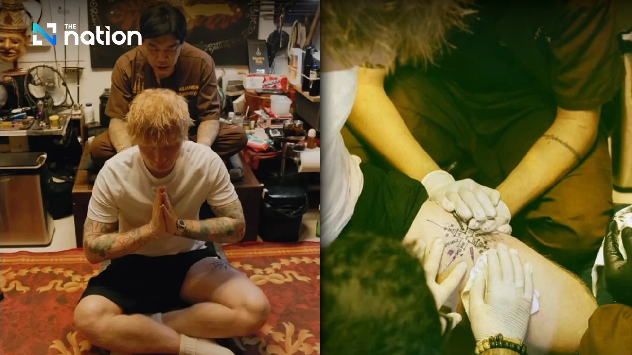 Ed Sheeran getting a traditional Thai Sak Yant tattoo